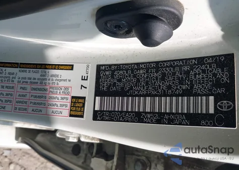 2019 Toyota Prius Prime Advanced из США, поврежденный, VIN JTDKARFPXK3118749